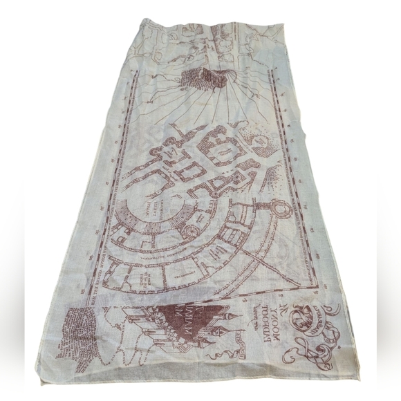 HARRY POTTER Semi Sheer Maurader's Map Print Scarf Tan 19x78" - Picture 2 of 5